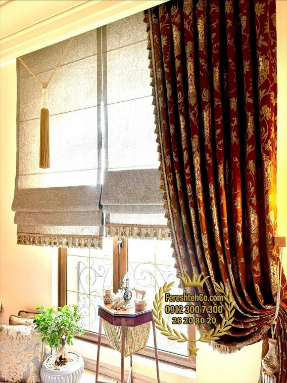 پرده زرشکی طرح دار سالن